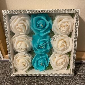 White and Blue Faux Floral Accent Arrangement